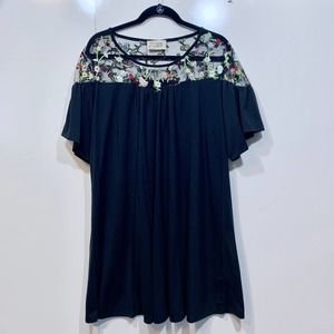 Just Found Sheer Floral Shoulder Dress in Black 2XL